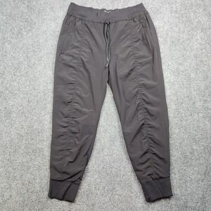Athleta Attitude Lined Jogger Pants Womens 12P Black Ruched Cuff Elastic Waist